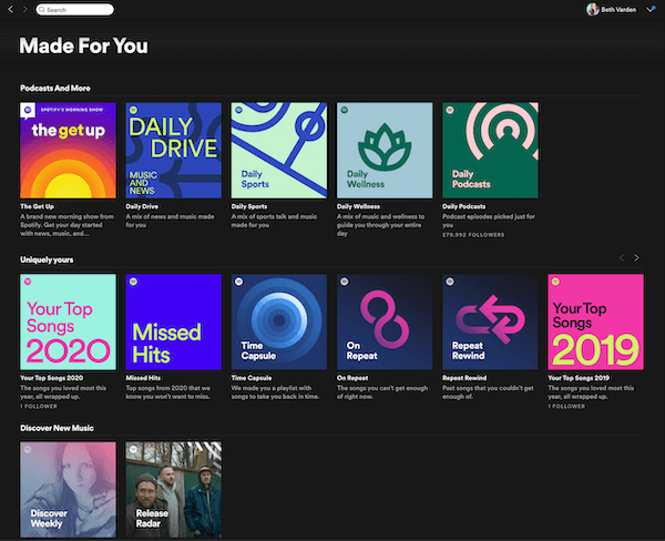 Screenshot of the Spotify app with playlist options